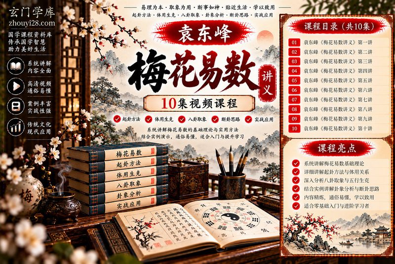 袁东峰《梅花易数讲义》系统课程|起卦方法·体用生克·八卦取象·断卦思路·实战应用 10集视频-玄门学库