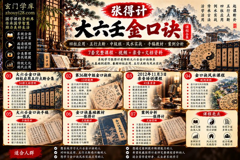 张得计《大六壬金口诀·五行点断》系统课程合集|中级班·金口诀风水·四柱应用·手稿教材·案例分析-玄门学库