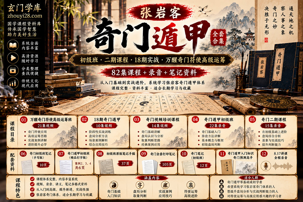 图片[1]-张岩客《奇门遁甲》全套课程合集｜初级班·二期课程·18期实战·万醒奇门符使高级运筹·全套笔记资料 82集课程+录音+讲义-玄门学库