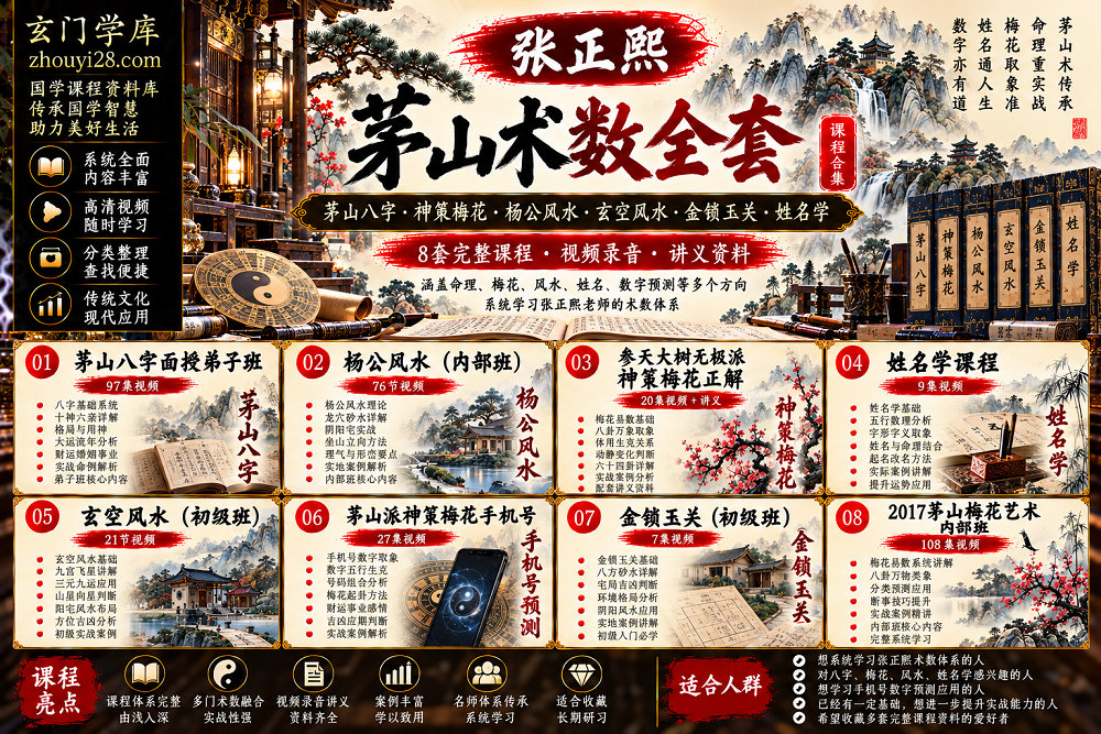 图片[1]-张正熙《茅山八字·梅花易数·杨公玄空风水》系统课程合集｜弟子班·神策梅花·手机号预测·姓名学·金锁玉关-玄门学库