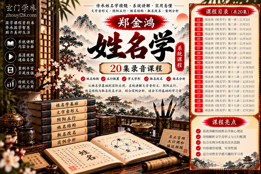 图片[1]-郑金鸿《姓名学》系统课程｜姓名结构·五行配置·字义字形·取名改名·姓名分析 20集录音-玄门学库
